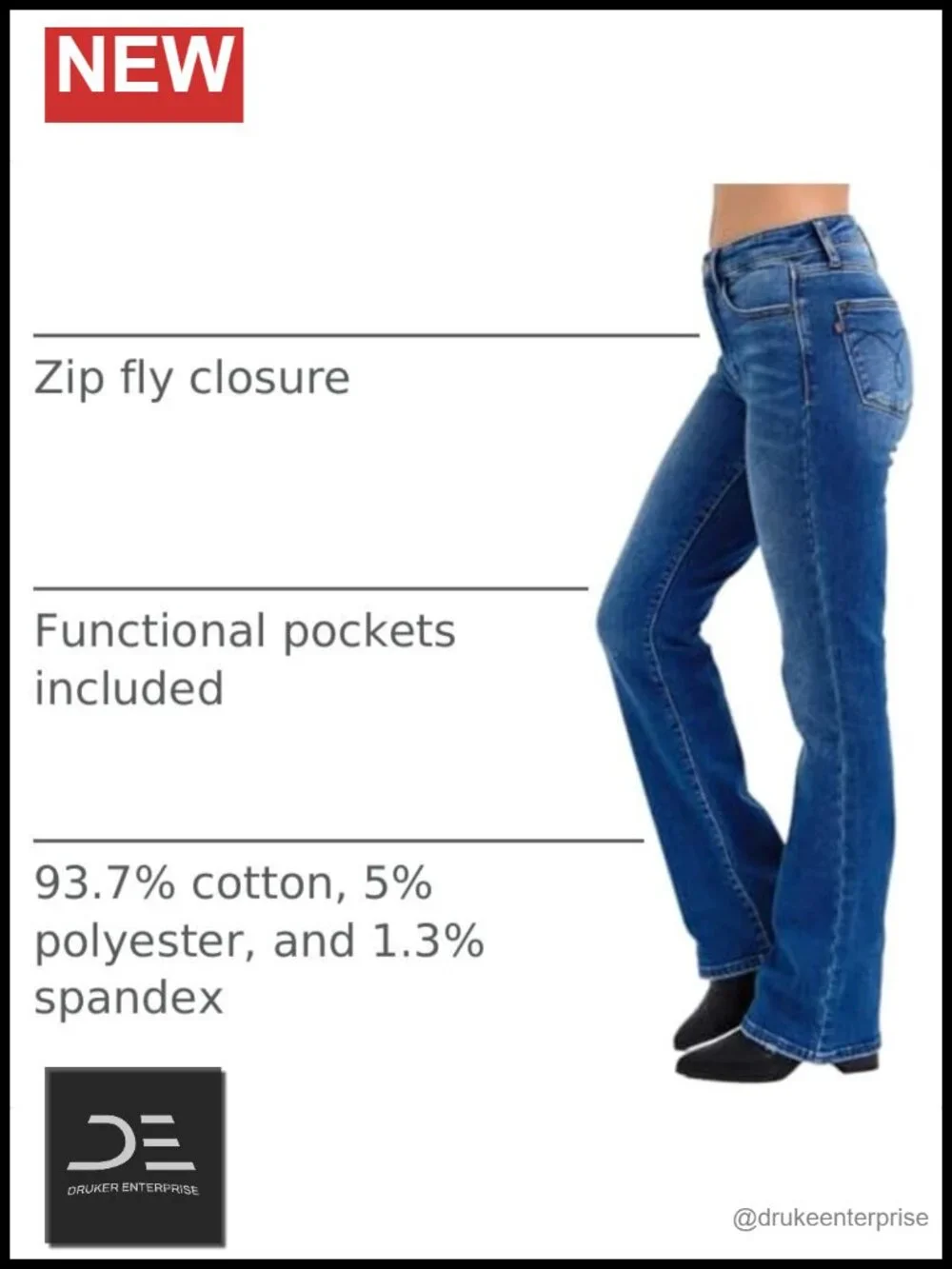 Mid Rise Bootcut Jeans Thermal Lined Cotton Stretch